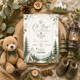 Invitación Aventura de ducha de bebé Oh Boy Bosque Montaña
