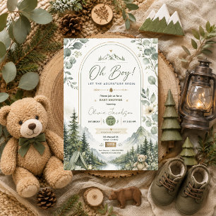 Invitación Aventura de ducha de bebé Oh Boy Bosque Montaña