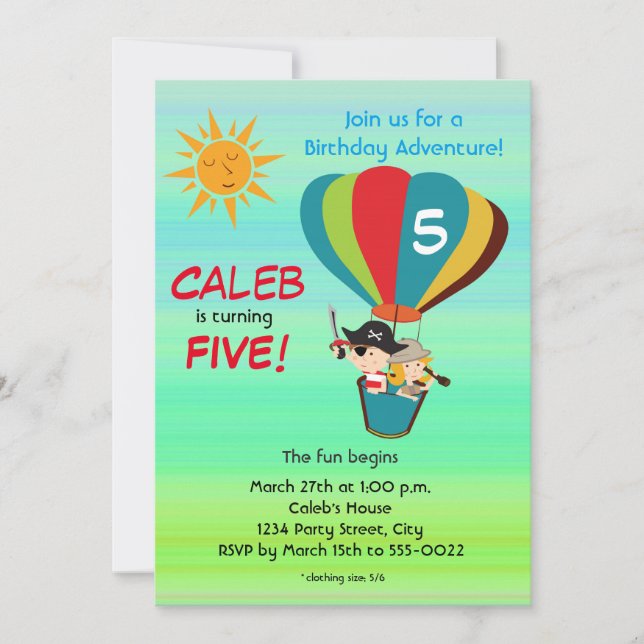 Invitación Aventura de Globo Aerostático Vintage Cumpleaños I (Anverso)
