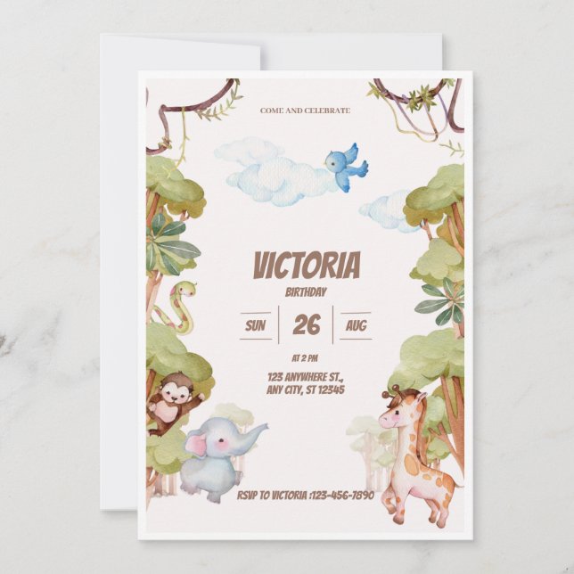 Invitación Aventura de jungla salvaje Aventura color agua ver (Anverso)