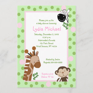 Invitación AVENTURA DE JUNGLE 5x7 Baby Shower rosa / verde
