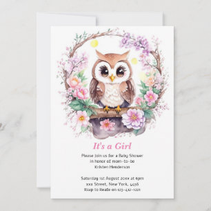 Invitación Aventura de Lechuza Rosada Bebé Ducha