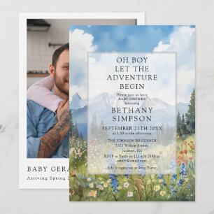 Invitación Aventura de Niño Montaña Código QR Baby Shower