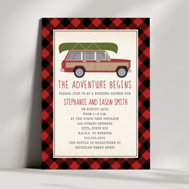 Invitación Aventura empieza con coche de canoa ducha de bodas (Subido por el creador)