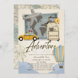 Invitación Aventura empieza Mapa de Viajes Baby Shower