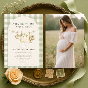 Invitación Aventura en el bosque espera foto baby shower