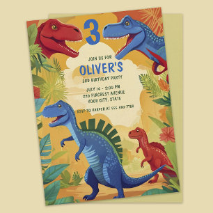 Invitación Aventura en la selva de dinosaurios coloridos Cump