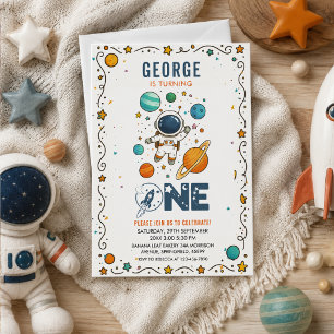 Invitación Aventura Espacial 1er cumpleaños Espacio Exterio