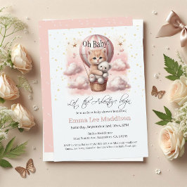 Invitación Aventura espera a bebé gatito globo de aire calien
