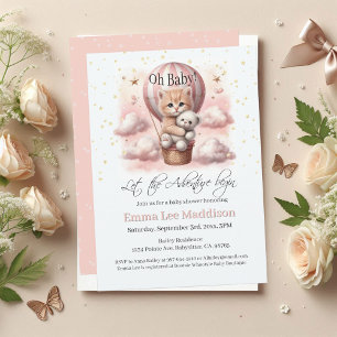 Invitación Aventura espera a bebé gatito globo de aire calien