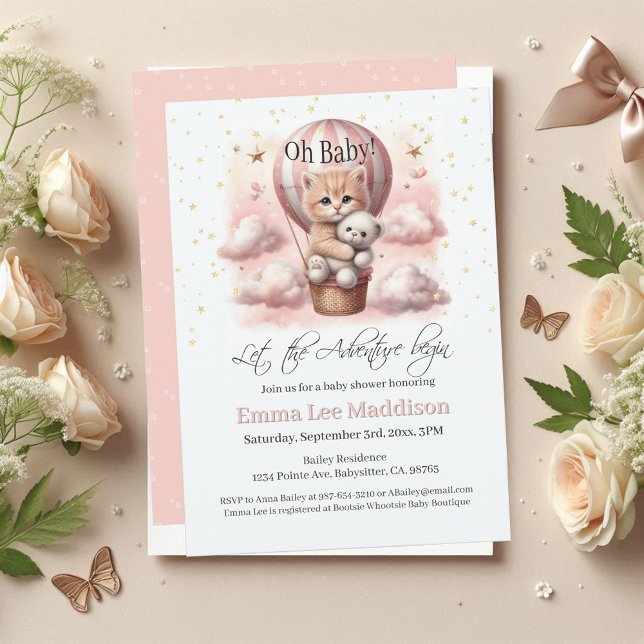 Invitación Aventura espera a bebé gatito globo de aire calien (Subido por el creador)