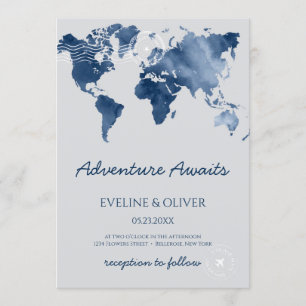 Invitación Aventura espera al boda de mapas del mundo de las 