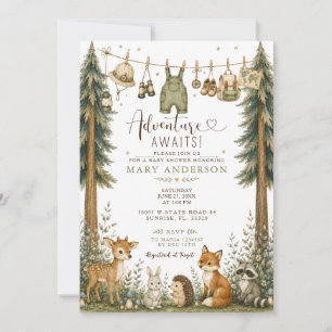 Invitación Aventura ESPERA Animales del Bosque Baby Shower