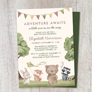 Invitación Aventura Espera Animales del Bosque Baby Shower