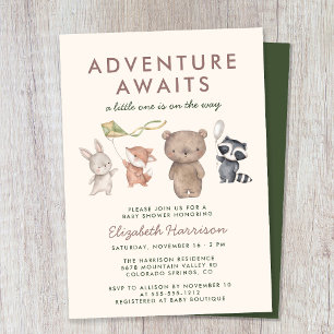 Invitación Aventura Espera Animales del Bosque Baby Shower