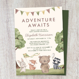 Invitación Aventura Espera Animales del Bosque Fiesta de Bebé