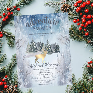 Invitación Aventura Espera Bosque Oro Ciervo Azul Jubilación