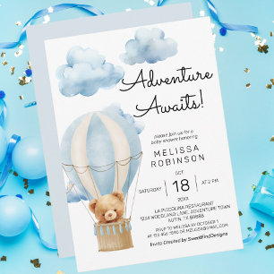 Invitación Aventura espera ducha de bebé de oso de peluche