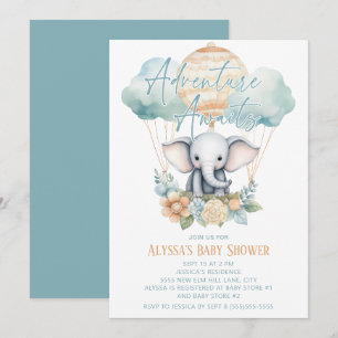 Invitación Aventura Espera Elefante Globo Aerostático Azul Ni