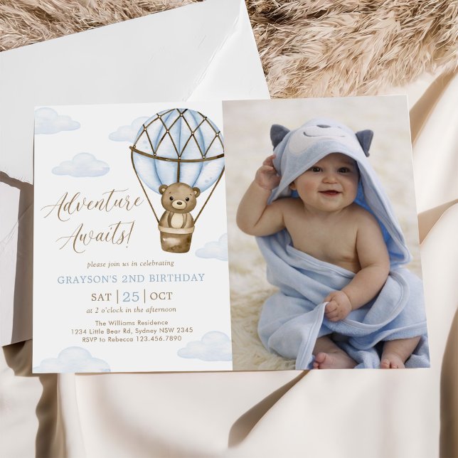 Invitación ¡Aventura espera! Foto de cumpleaños con globo aer (Subido por el creador)