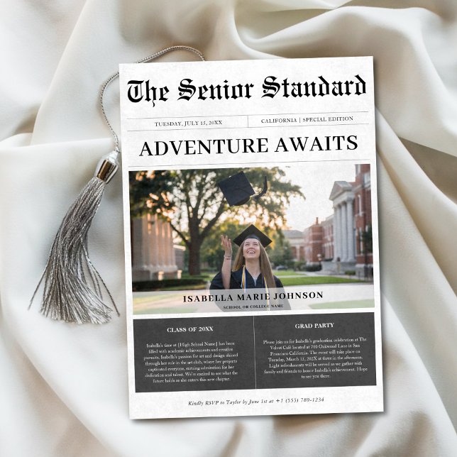 Invitación Aventura espera foto única de graduación de periód (Subido por el creador)