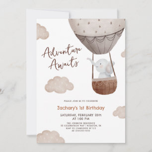 Invitación Aventura espera globo aerostático 1º cumpleaños