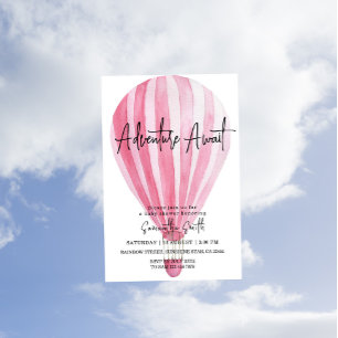 Invitación Aventura espera Globo aerostático rosa Baby Shower