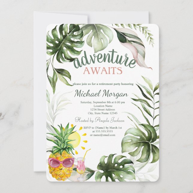 Invitación Aventura Espera Hojas Tropicales Piña (Anverso)