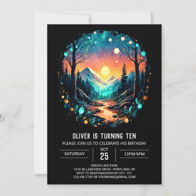 Invitación Aventura espera luciérnagas en el cumpleaños de Wo (Anverso)