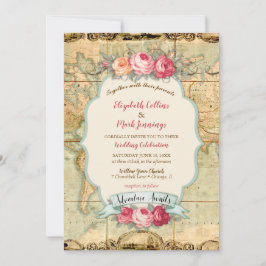 Invitación Aventura Espera Mapa Antiguo del Mundo Rosas