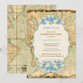 Invitación Aventura Espera Mapa Mundial Vintage Hortensias Az