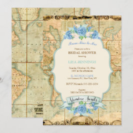 Invitación Aventura Espera Mapa Mundial Vintage Hortensias Az