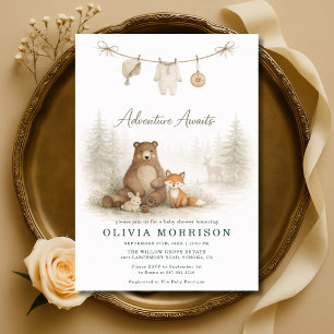 Invitación Aventura Espera Ropa de Bebé en Bosque Shower