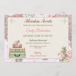 Invitación Aventura Espera Viaje Mundial Floral Rosa Menta