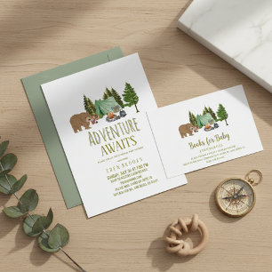 Invitación Aventura Esperando Fiesta Virtual de Bebé Camping