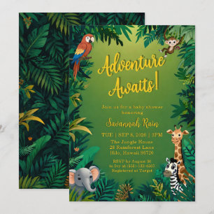 Invitación Aventura Esperando Safari Selva Animal Baby Shower