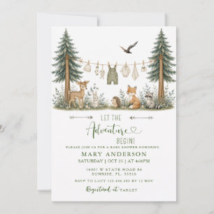 Invitación Aventura ESPERAR Animales del Bosque Baby Shower