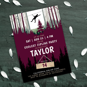 Invitación Aventura moderna de cumpleaños en bosque de Borgoñ