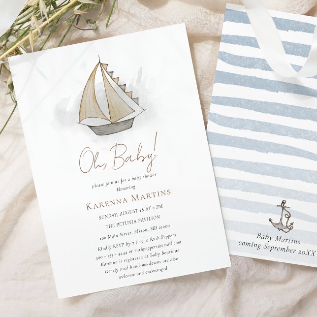 Invitación Aventura Náutica Blanca Oh Baby Shower (Subido por el creador)