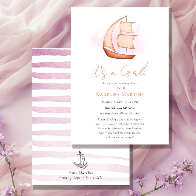 Invitación Aventura Náutica Rosa Es un Baby Shower Chica (Subido por el creador)