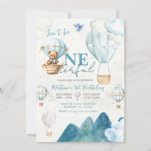 Invitación Aventura Oso Hot Air Balloon Mountain Cumpleaños