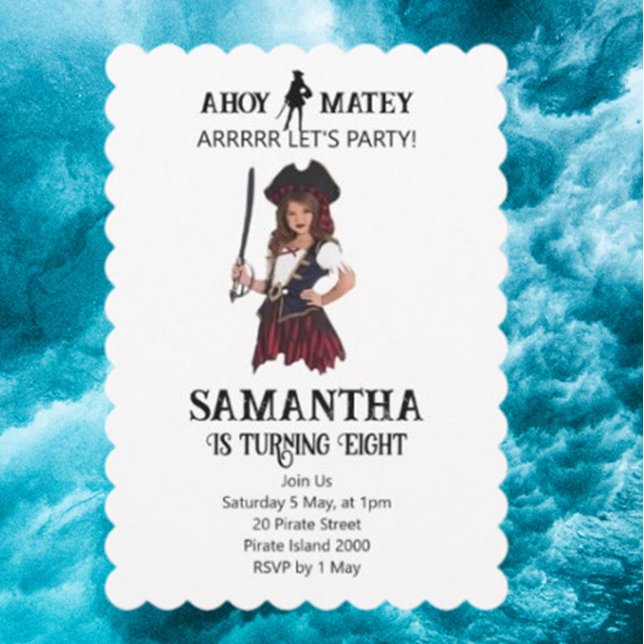 Invitación Aventura pirata chica (You're Invited to a Pirate-Themed Birthday Party!)