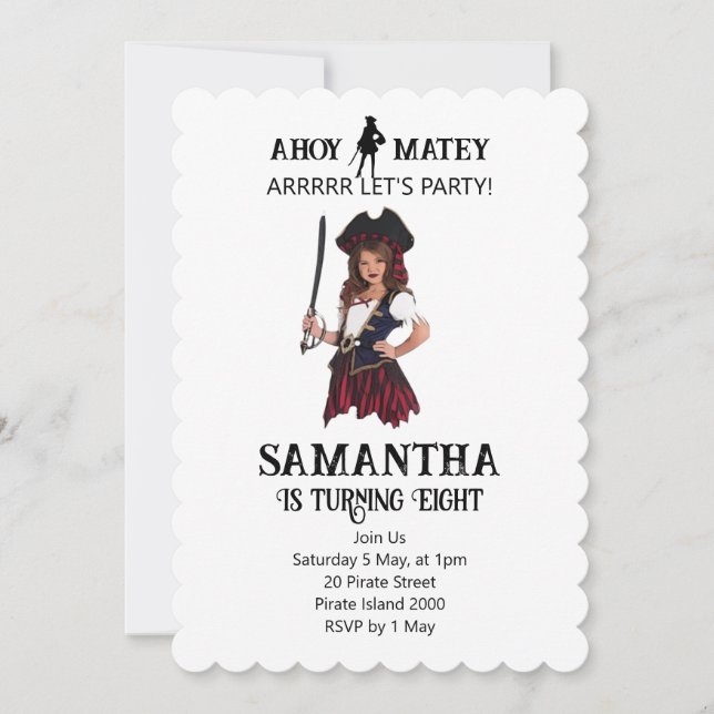 Invitación Aventura pirata chica (Anverso)