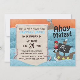Invitación Aventura Pirata Cute Ahoy Matey Boy Cumpleaños