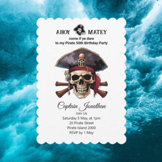 Invitación Aventura Pirata Espera (Create fun and spooky pirate skull and crossbones birthday invitations for kids )