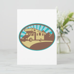 Invitación Aventura Retro RV Campervan Montaña Sol Vintage