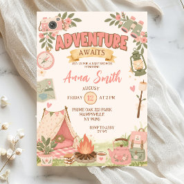 Invitación Aventura Rosa Boho Espera la Fiesta del Bebe