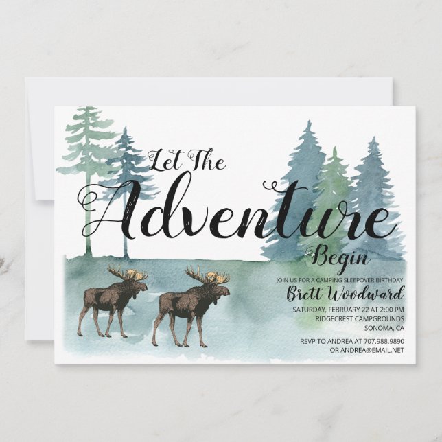 Invitación Aventura Rusa Moose Boy Camping Cumpleaños (Anverso)