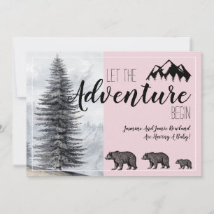Invitación Aventura Rustic Woodland Bear Embarazo Rosa