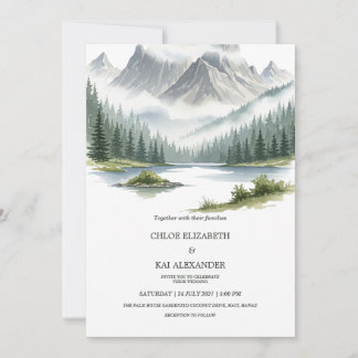 Invitación Aventura Rústica Espera Boda en Paisaje Montañoso